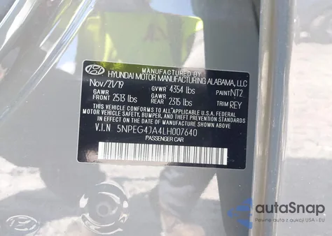 2020 Hyundai Sonata Se z USA, uszkodzony, nr VIN 5NPEG4JA4LH007640